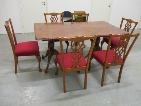 2346 - Jidelni souprava chippendale styl  6 x zidle + stul   180 x 98 cm  V - 79 cm  -  PRODANO